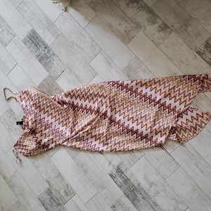 NWT Pink Yellow Brown Chevron Zigzag 70s Print Satin Dress Forever 21 Medium